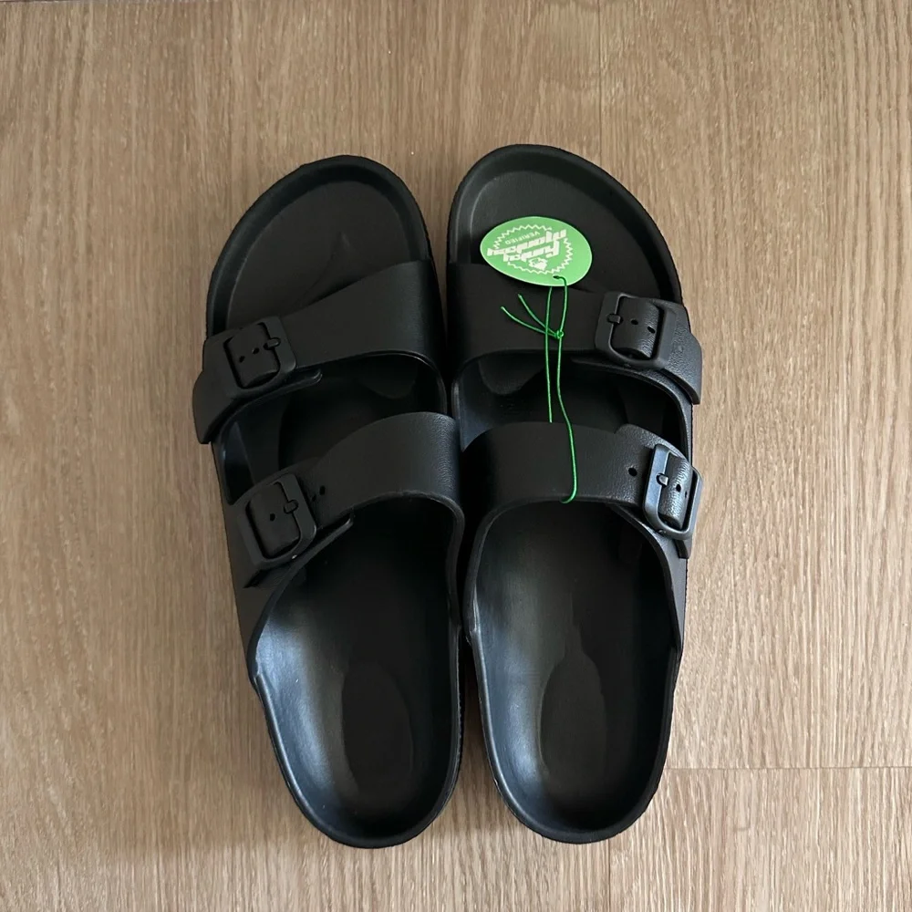 FUNKYMONKEY Men’s Comfort Slides Double Buckle Adjustable EVA Flat Sandals